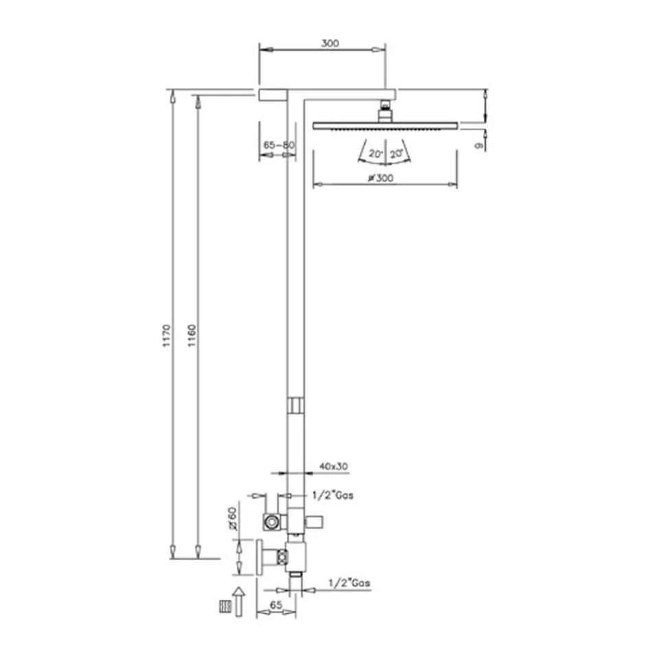 عمود دش من النحاس المطلي بالكروم مع رأس دش من الفولاذ صنع في إيطاليا - مارلو Viadurini