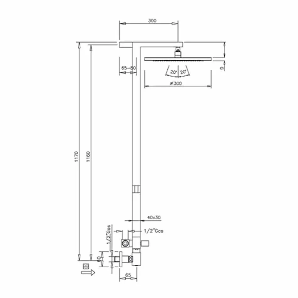 عمود دش من النحاس المطلي بالكروم مع رأس دش من الفولاذ صنع في إيطاليا - مارلو Viadurini