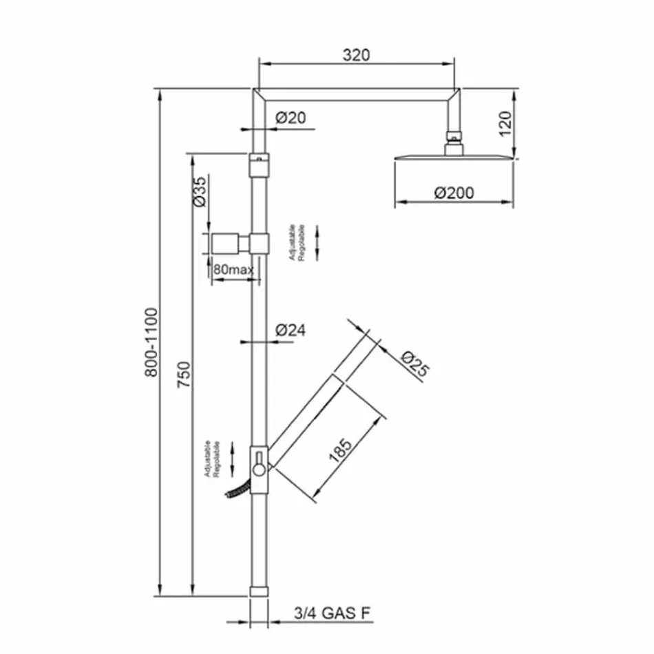 عمود دش من النحاس المطلي بالكروم مع رأس دش فائق النحافة، صنع في إيطاليا - بريمو Viadurini