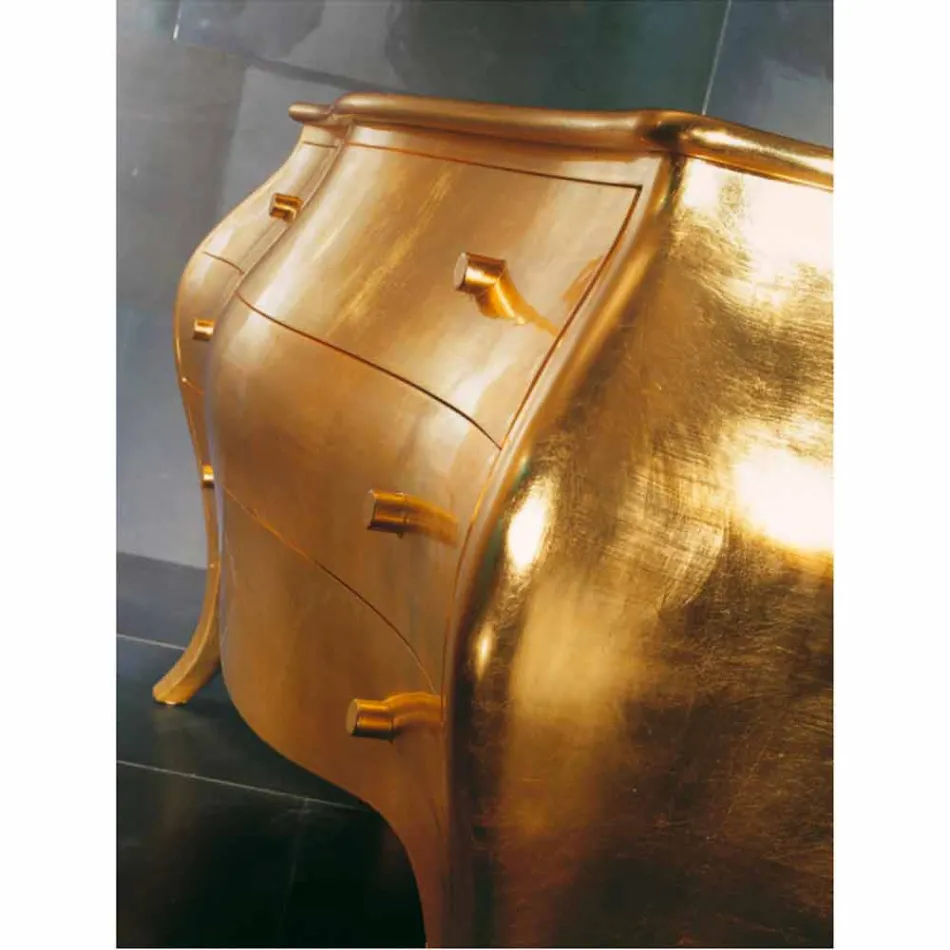 خزانة ذات ثلاثة أدراج بتصميم من خشب الذهب الصلب، صنع في إيطاليا، جيوتو Viadurini