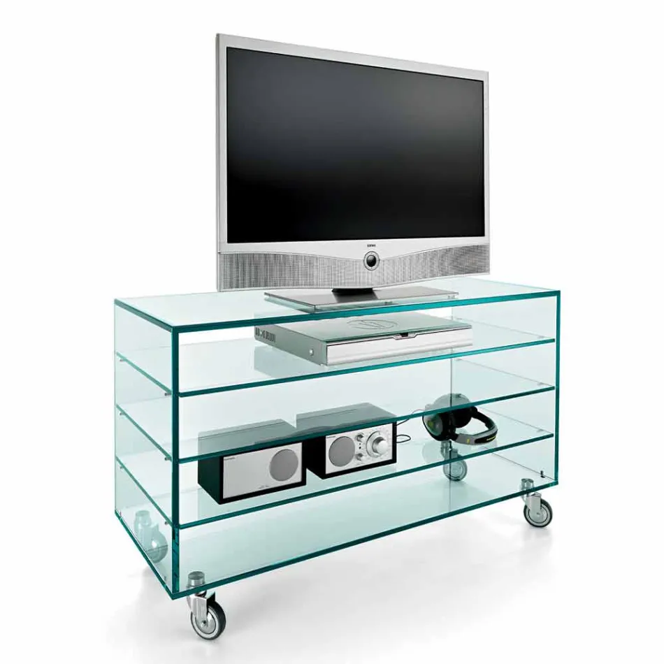 خزانة ملابس زجاجية خفيفة الوزن وستة أدراج خشبية بيضاء مصنوعة في إيطاليا - غانزو Viadurini