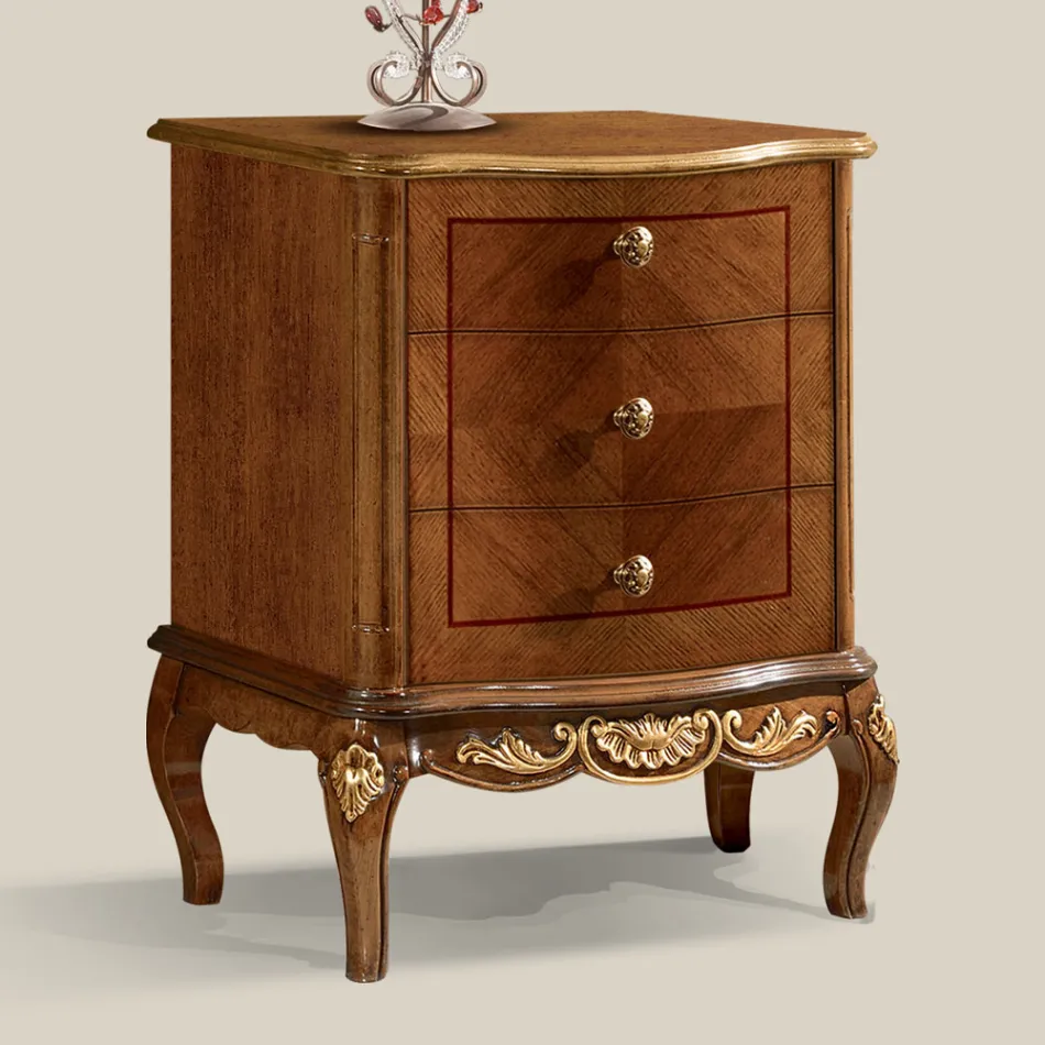 غرفة نوم بجانب السرير من الخشب بثلاثة أدراج، صنع في إيطاليا - شانتيلي Viadurini