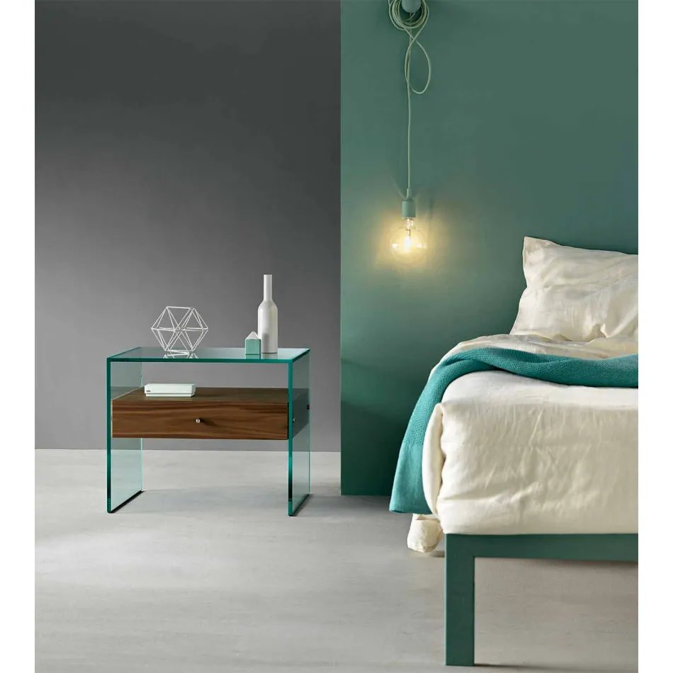 طاولة بجانب السرير بتصميم عصري من الزجاج الشفاف للغاية، صنع في إيطاليا - سر Viadurini