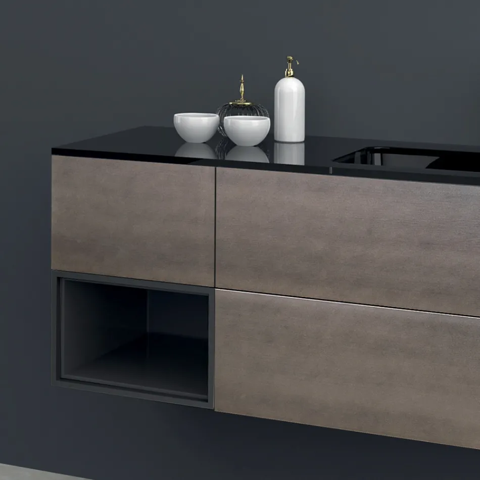 أثاث حمام معلق من مجموعة ٢ مصنوع من خشب إم دي إف مطلي بالبلاتينيوم ١٢٠ سم - رينجا Viadurini