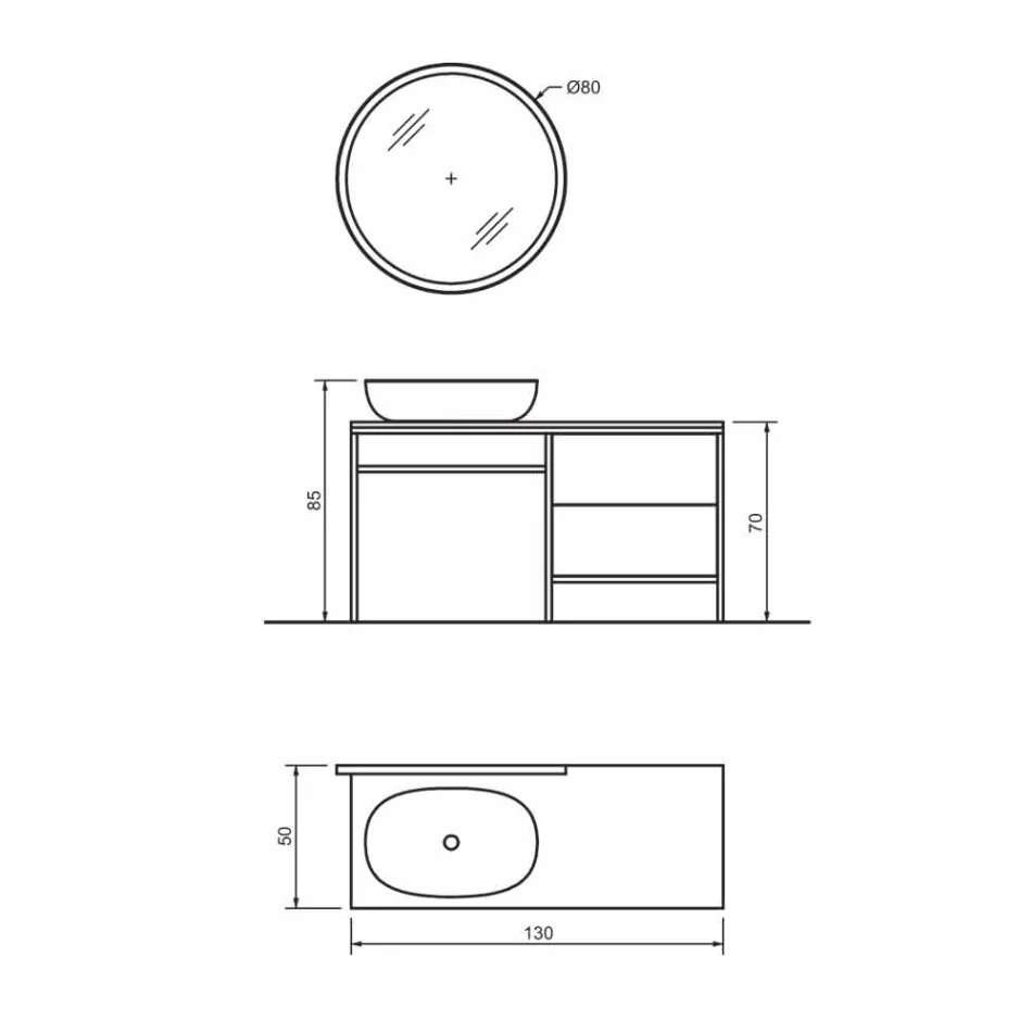 مجموعة أثاث الحمام من 3 قطع مصنوعة من المعدن والخشب الفاخر من خشب البلوط - سيزكو Viadurini