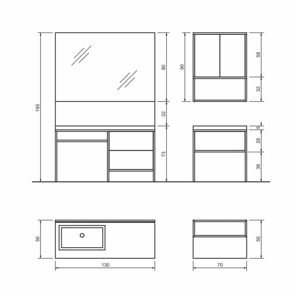 مجموعة أثاث الحمامات المستقلة من Composition 5 مصنوعة من المعدن والخشب، مصنوعة في إيطاليا - Cizco Viadurini