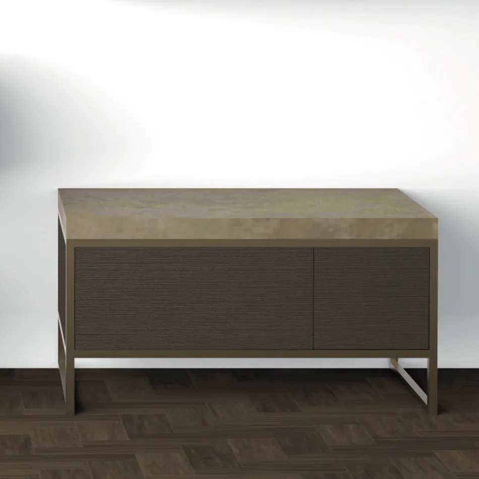 مجموعة أثاث حمام قائم بذاته من مجموعة Composition 5، مصنوع من المعدن، والحجر الصناعي، والخزف الفاخر - Cizco Viadurini