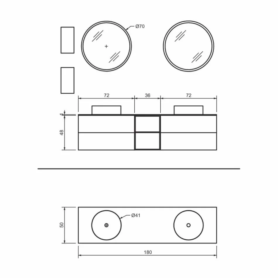 مجموعة أثاث حمام معلق من 5 قطع مع حوض غسيل مزدوج، صنع في إيطاليا - رينجا Viadurini