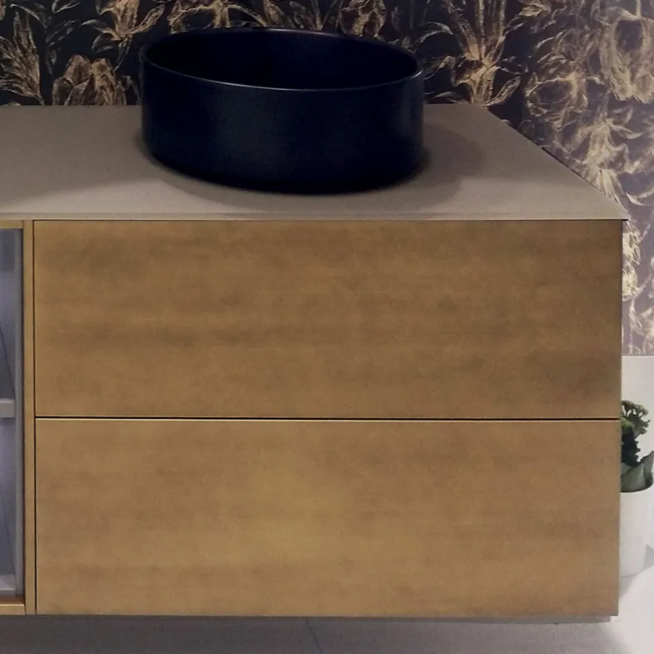 مجموعة أثاث الحمامات المعلقة من كومبوزيت 5، مصنوعة من الخشب والكريستال في إيطاليا - رينجا Viadurini