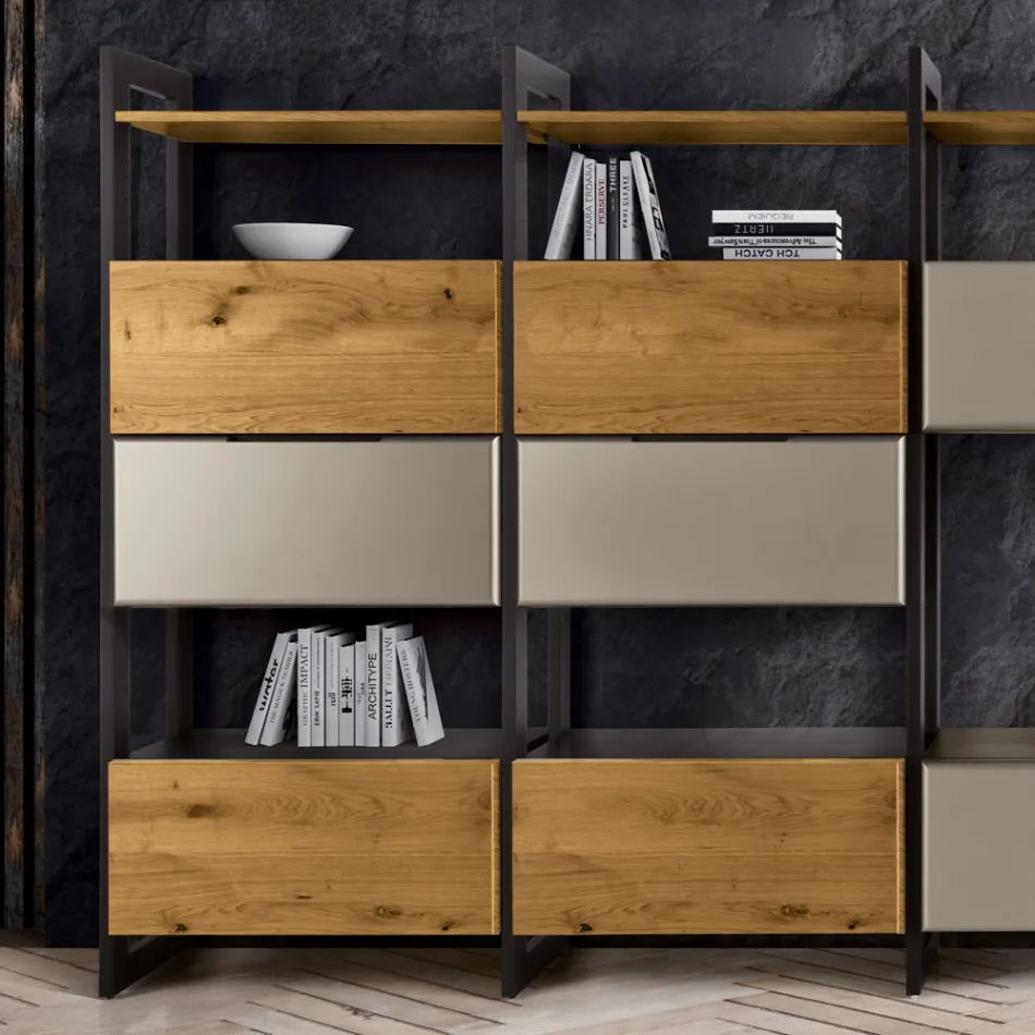 تركيبة جدارية من ألواح MDF وألواح خشب البلوط، صنع في إيطاليا - ماريت Viadurini