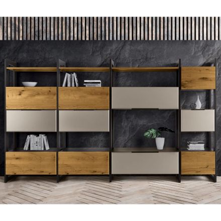 تركيبة جدارية من ألواح MDF وألواح خشب البلوط، صنع في إيطاليا - ماريت Viadurini