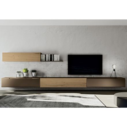 تركيبة جدارية حديثة من خشب البلوط المعقود الشمالي والحديد - إيسلين Viadurini