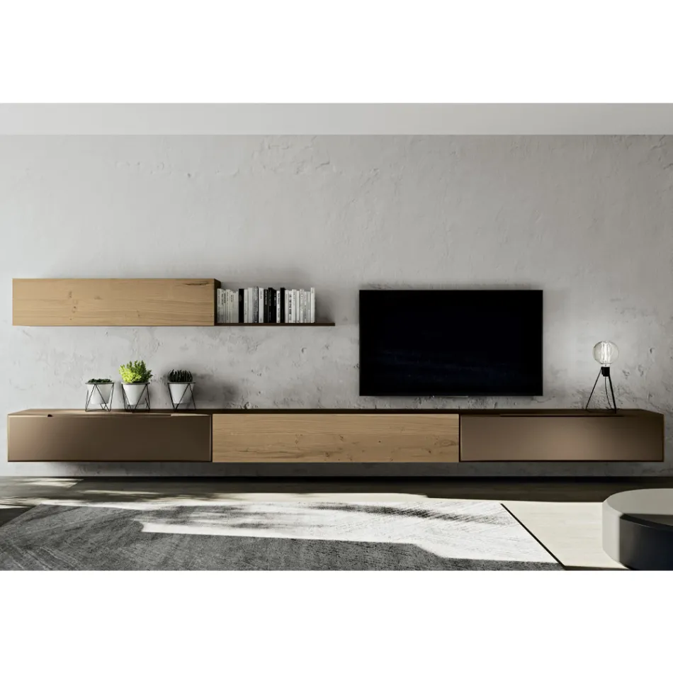 تركيبة جدارية حديثة من خشب البلوط المعقود الشمالي والحديد - إيسلين Viadurini