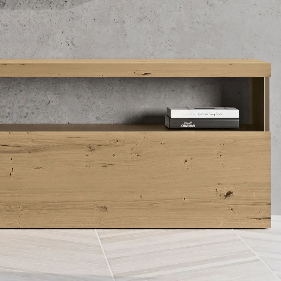 تركيبة جدارية حديثة من خشب البلوط المعقود الشمالي والحديد - سيري Viadurini