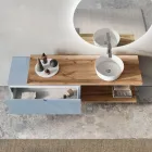 طقم حمام من خشب البلوط باللون الأزرق تيفاني مع مرآة، صنع في إيطاليا - إرميس Viadurini