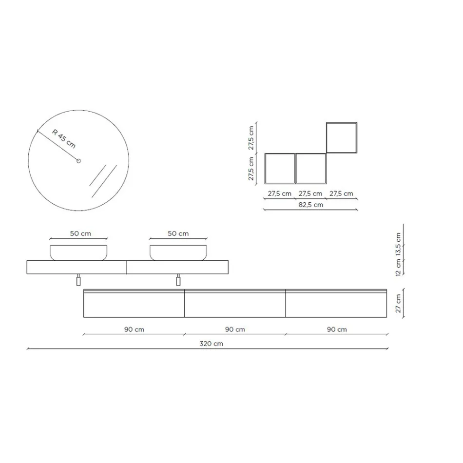 طقم حمام بلون الخرسانة والأبيض غير اللامع مع حوض غسيل ومرآة وقاعدة - بالوم Viadurini