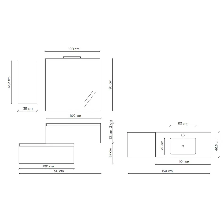 طقم حمام متكامل يشمل حوض غسيل، وقاعدة مقاومة للخدش، ومرآة. صنع في إيطاليا - دريم Viadurini