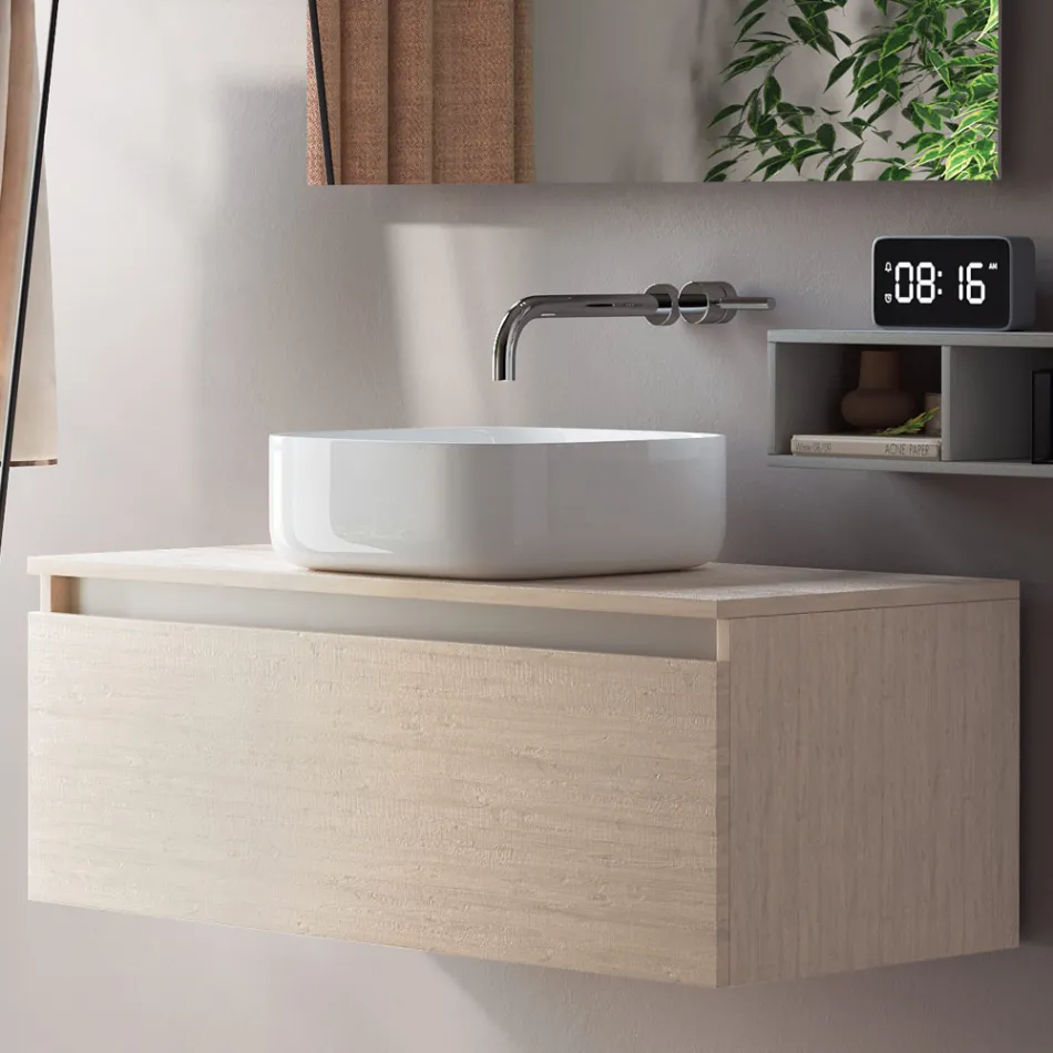 طقم حمام متكامل يشمل حوض غسيل ومرآة وقاعدة، صنع في إيطاليا - دريم Viadurini