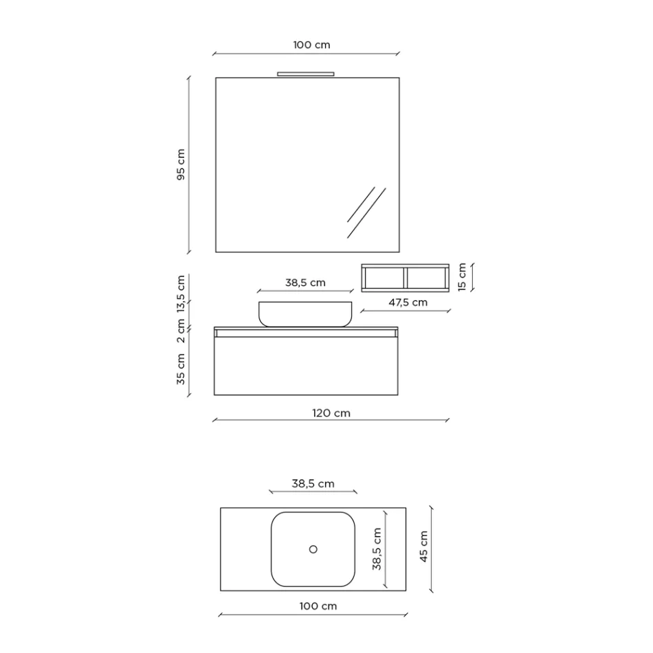 طقم حمام متكامل يشمل حوض غسيل ومرآة وقاعدة، صنع في إيطاليا - دريم Viadurini