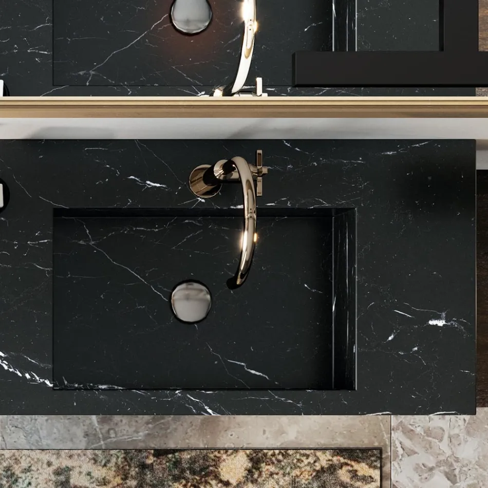 طقم حمام متكامل مع مرآة وحوض غسيل مزدوج، صنع في إيطاليا - بالوم Viadurini