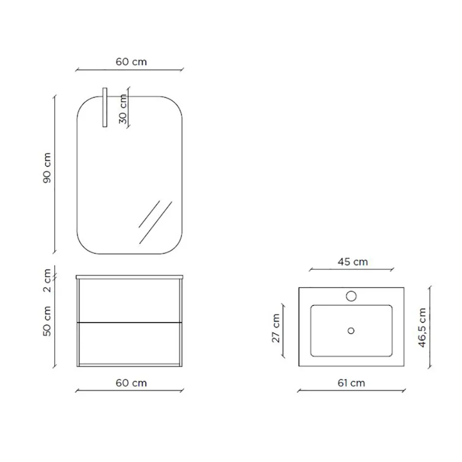 مجموعة حمام مكونة من مرآة وقاعدة مقاومة للخدش، صنع في إيطاليا - كيلو Viadurini