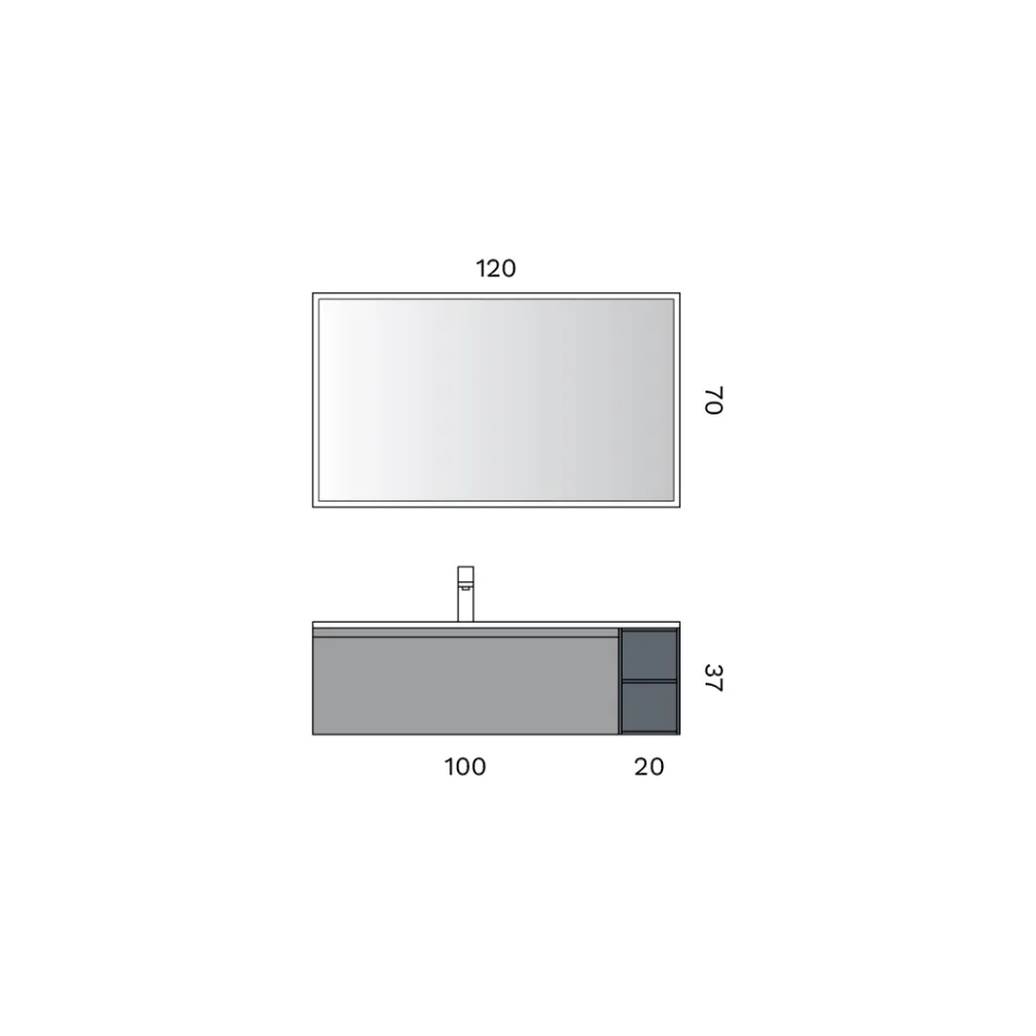مجموعة حمام تتضمن قاعدة واحدة، ودرج واحد، وحجرة مفتوحة، ومرآة - تيتان Viadurini