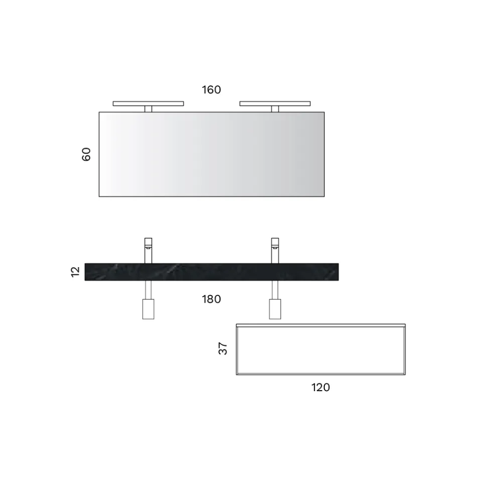مجموعة حمام تتضمن درجًا أبيض واحدًا ومرآة ورفًا من مادة HPL من ماركينا - فيلاريا Viadurini