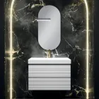 مجموعة حمام متكاملة مع درجين أبيضين غير لامعين، وحوض غسيل، ومرآة - إليوس Viadurini