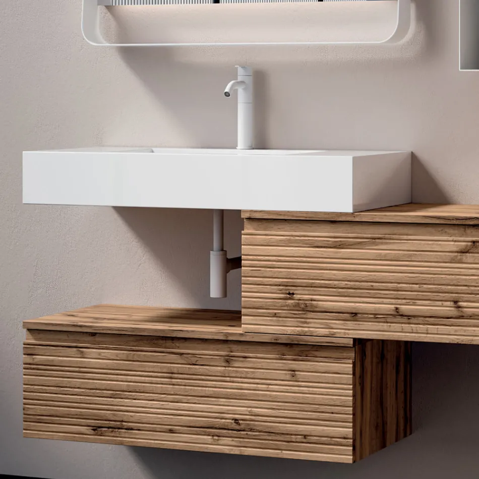 مجموعة حمام متكاملة مع درجتين، حوض أبيض، مرآة وخزانة حائط - إليوس Viadurini