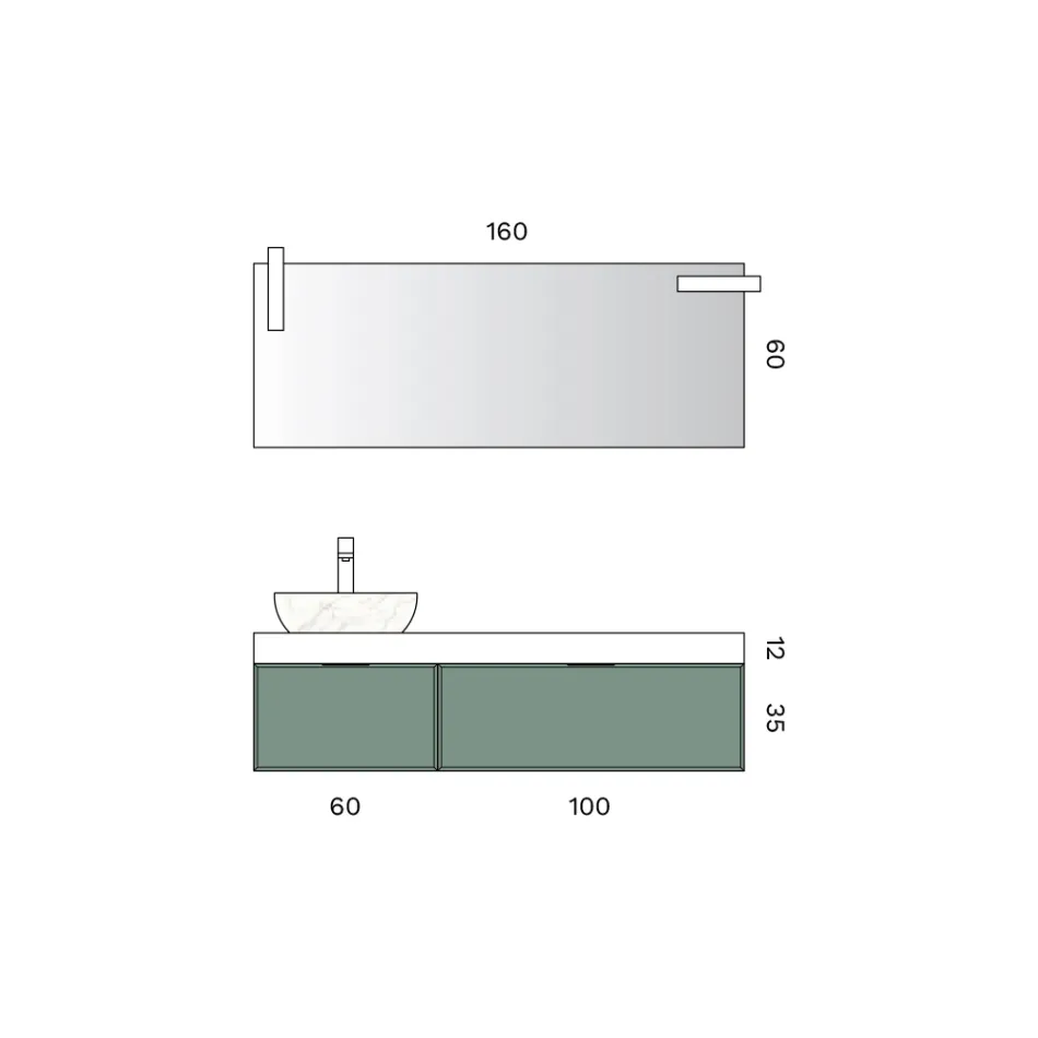 طقم حمام متكامل مع درجتين، حوض سيراميك كالاكاتا ومرآة - أوريون Viadurini