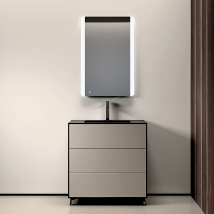 مجموعة حمام بثلاثة أدراج رمادية فاتحة غير لامعة، ومرآة، وحوض غسيل - فيلاريا Viadurini