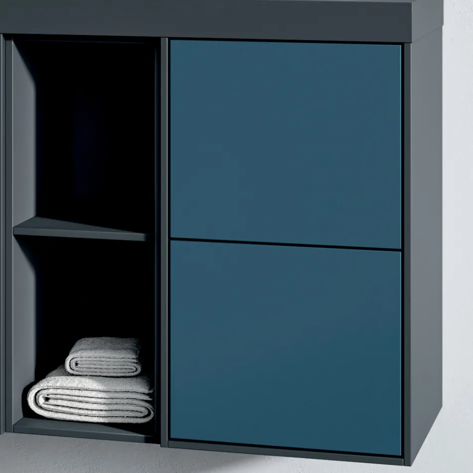 مجموعة حمام تضم 4 أدراج زرقاء من نوع Avio ومرآة وحوض غسيل - فيلاريا Viadurini