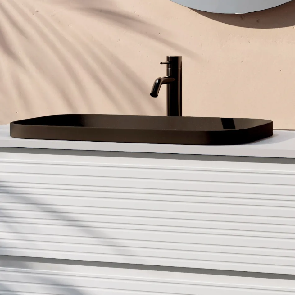 طقم حمام متكامل بأربعة أدراج، حوض سيراميك أسود ومرآة - إليوس Viadurini