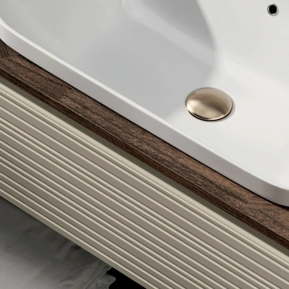 مجموعة حمام متكاملة تضم 4 أدراج، حوض غسيل، مرآة، ورفوف مفتوحة - إليوس Viadurini