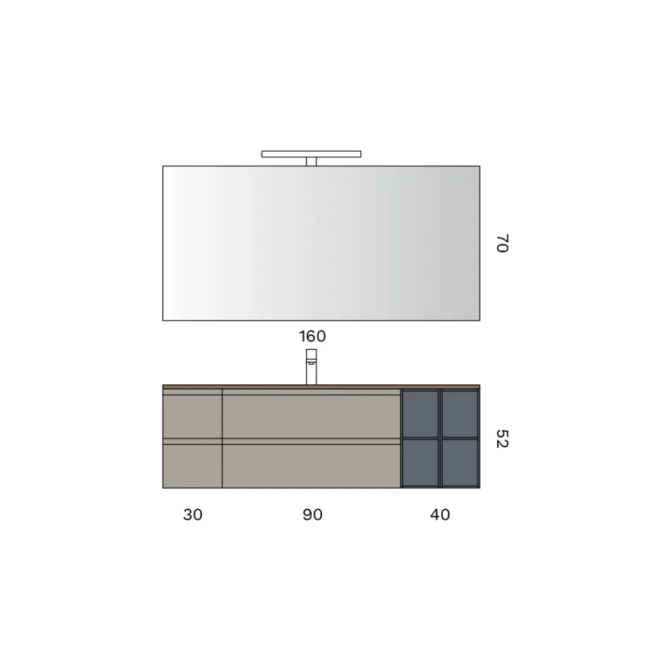 مجموعة حمام متكاملة تضم 4 أدراج، حوض غسيل، مرآة، ورفوف مفتوحة - إليوس Viadurini