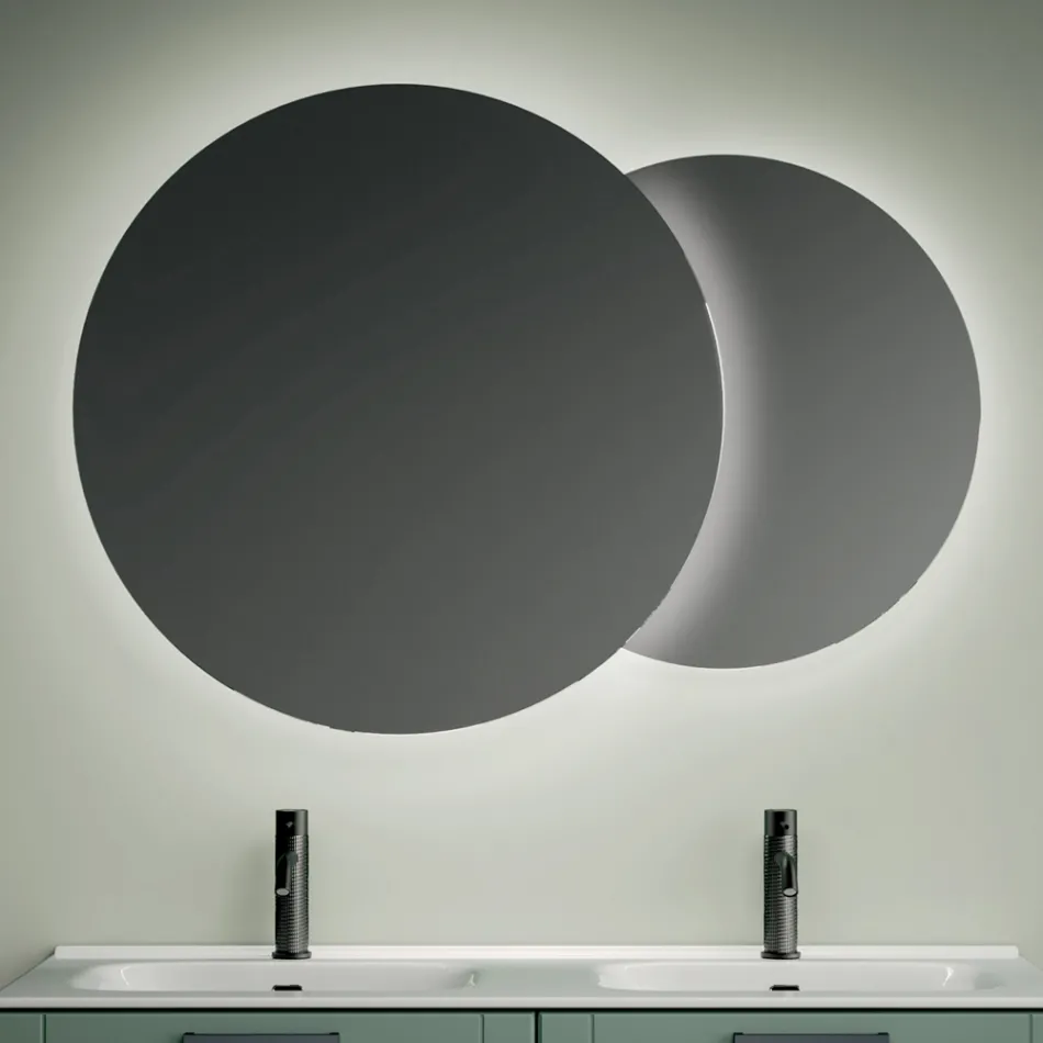 مجموعة حمام متكاملة تضم 4 أدراج باللون الأخضر الزيتوني، ومرآة، وأحواض غسيل - ماغنوليا Viadurini