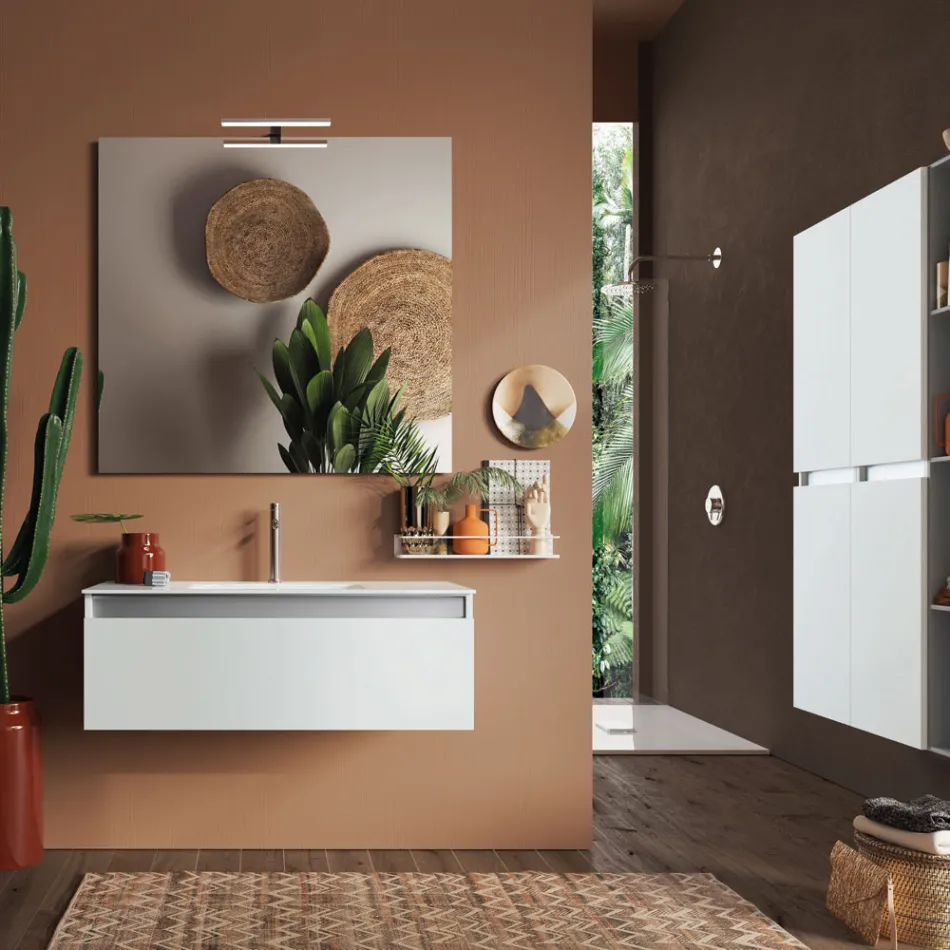 طقم حمام متكامل مع قاعدة معلقة ومرآة وحوض غسيل، صنع في إيطاليا - دريم Viadurini