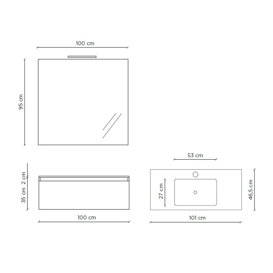 طقم حمام متكامل مع قاعدة معلقة ومرآة وحوض غسيل، صنع في إيطاليا - دريم Viadurini
