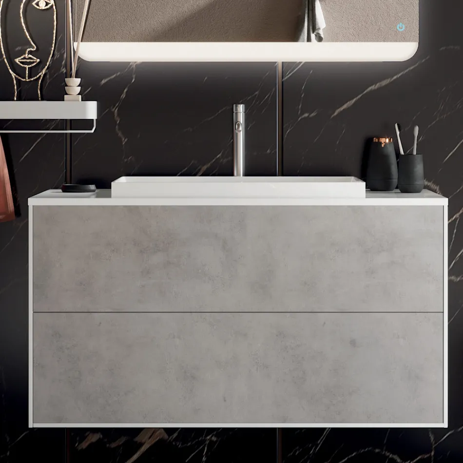 طقم حمام متكامل مع قاعدة ومرآة وحوض غسيل من الراتنج، صنع في إيطاليا - كيلو Viadurini