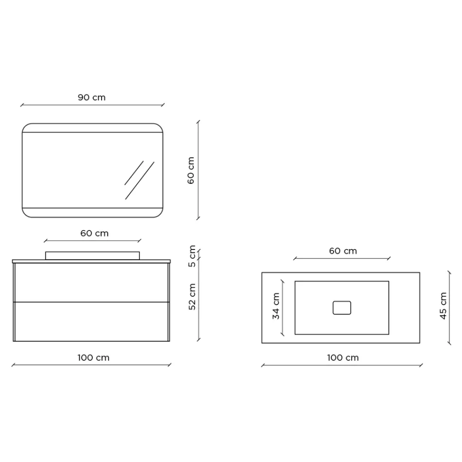 طقم حمام متكامل مع قاعدة ومرآة وحوض غسيل من الراتنج، صنع في إيطاليا - كيلو Viadurini