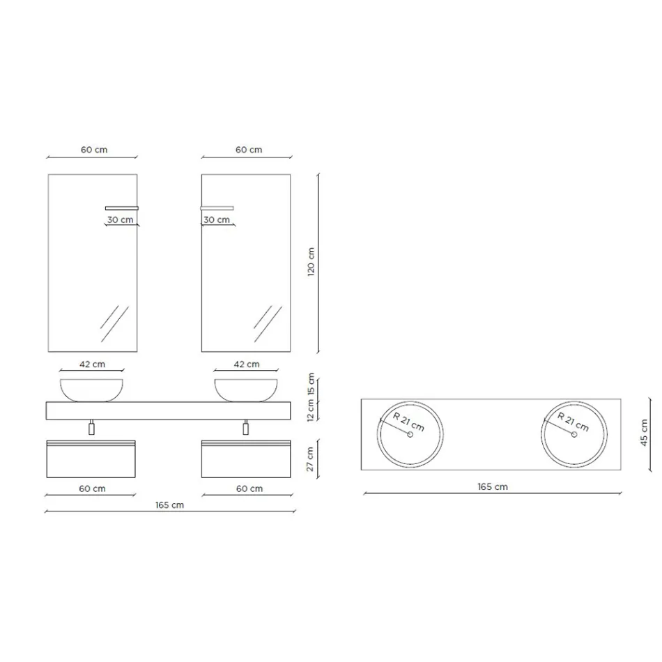 مجموعة حمام بقواعد مقاومة للخدش وأحواض غسيل من الراتنج، صنع في إيطاليا - بالوم Viadurini