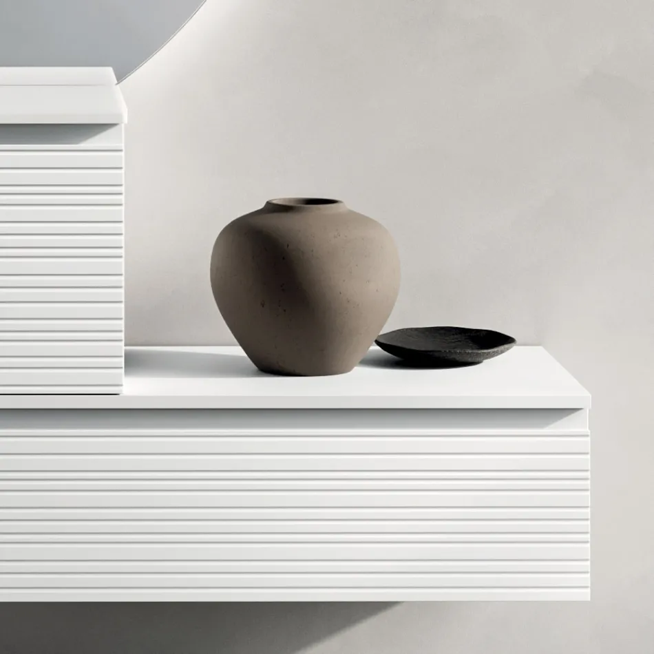 مجموعة حمام متكاملة مع أدراج، حوض سيراميك، ومرآة بإضاءة LED - إليوس Viadurini