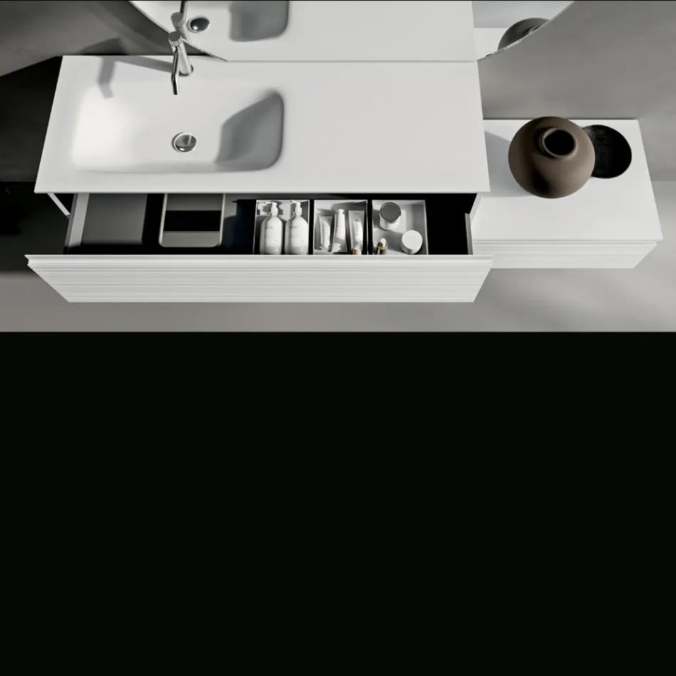 مجموعة حمام متكاملة مع أدراج، حوض سيراميك، ومرآة بإضاءة LED - إليوس Viadurini