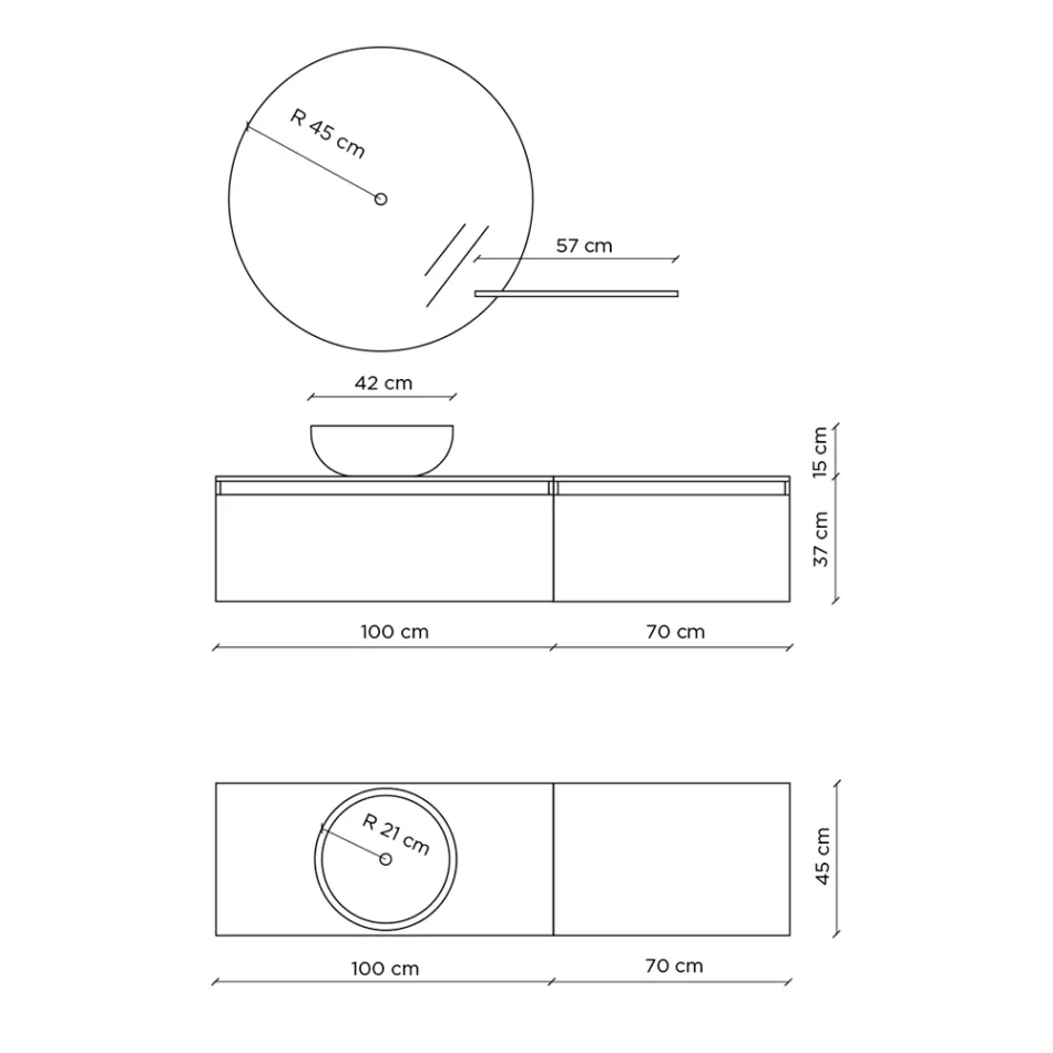 طقم حمام متكامل مع حوض غسيل، قاعدة معلقة، ومرآة، صنع في إيطاليا - دريم Viadurini