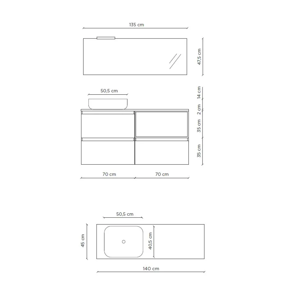 مجموعة حمام متكاملة مع حوض غسيل سيراميك ومرآة، صنع في إيطاليا - دريم Viadurini
