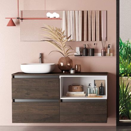 مجموعة حمام متكاملة مع حوض غسيل سيراميك ومرآة، صنع في إيطاليا - دريم Viadurini