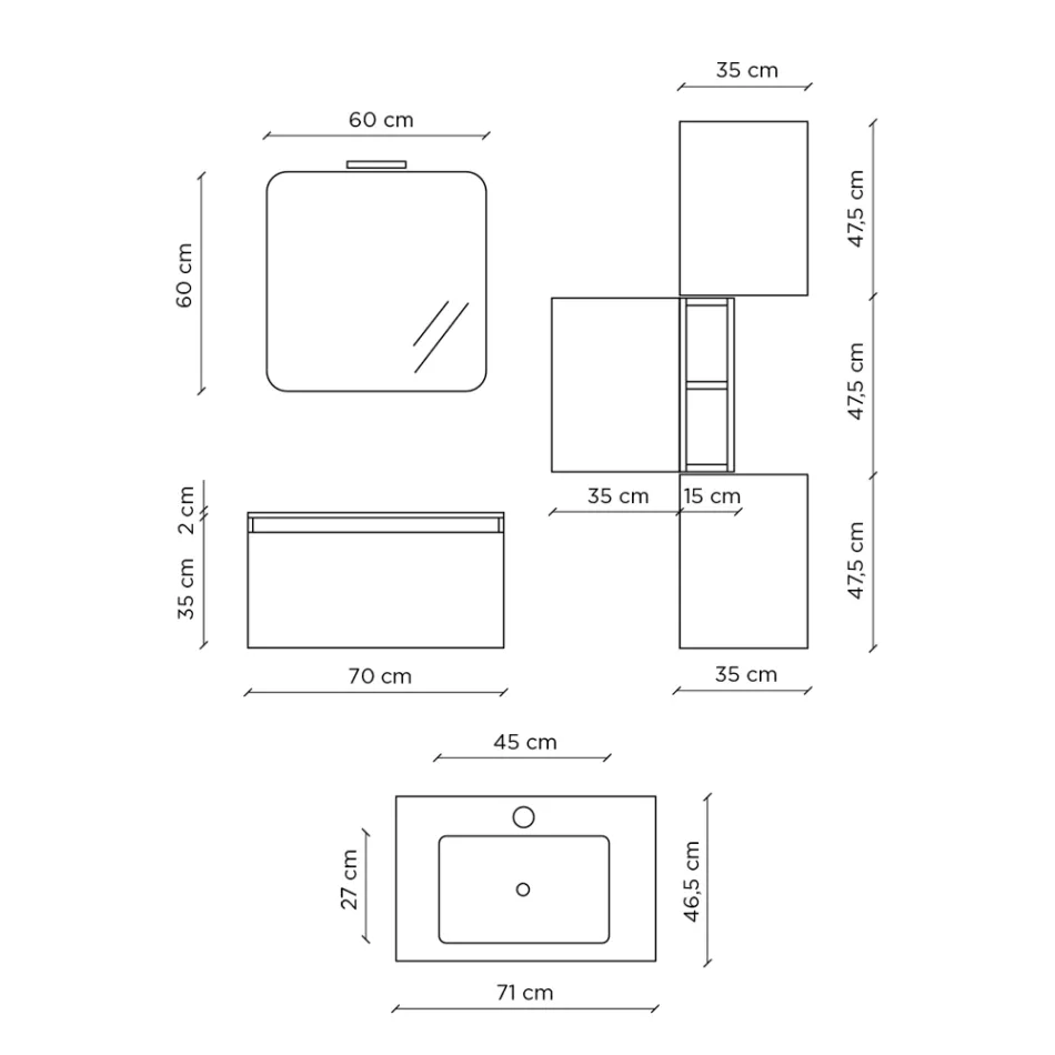 مجموعة حمام متكاملة مع حوض غسيل من الراتنج، صنع في إيطاليا، قاعدة مقاومة للخدش - دريم Viadurini