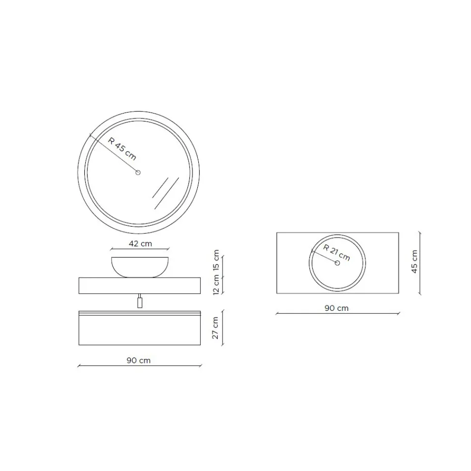 مجموعة حمام متكاملة مع حوض غسيل ومرآة من الراتنج، صنع في إيطاليا - بالوم Viadurini