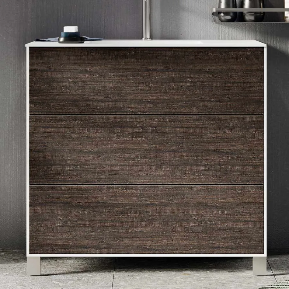 طقم حمام متكامل مع مرآة وقاعدة وحوض غسيل من الراتنج، صنع في إيطاليا - كيلو Viadurini