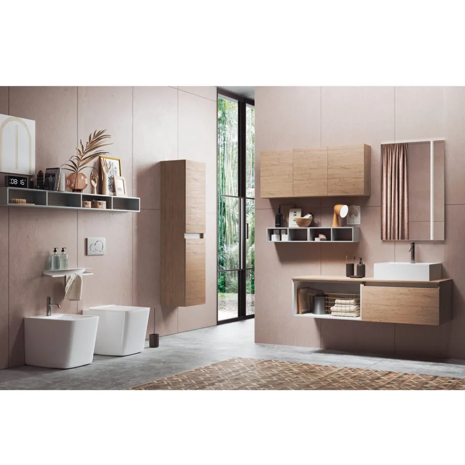 مجموعة حمام متكاملة مع مرآة وإضاءة مدمجة وحوض غسيل وقاعدة - دريم Viadurini